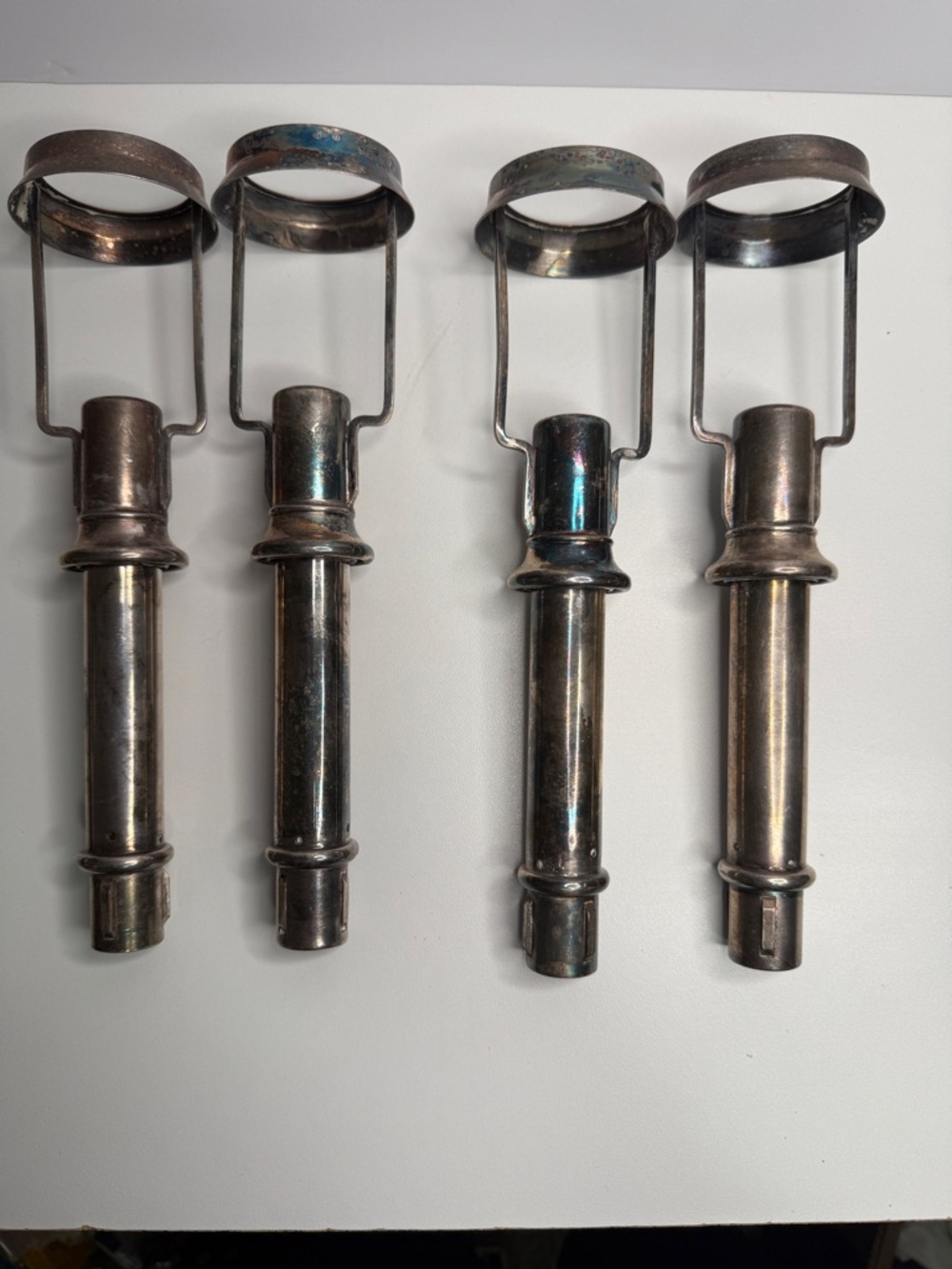 Antique silver plate Lamp Harps and Sockets Set of 4 - Tiffany style candle lamp - Picture 3 of 14